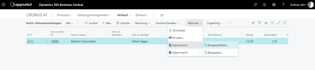 Export Belegkopfdaten