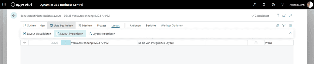 Import Berichtslayout