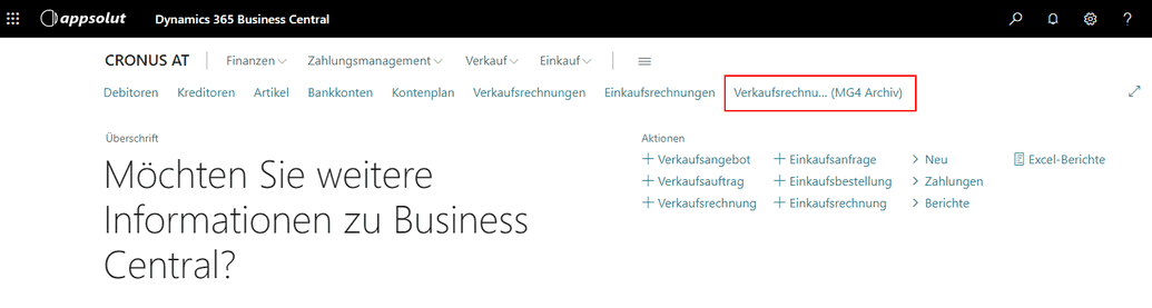 Menüpunkt in Hauptnavigation