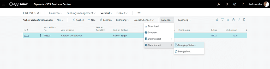 Import Belegkopfdaten