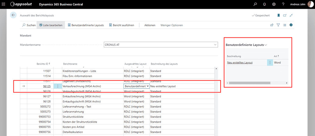 Import Berichtslayout