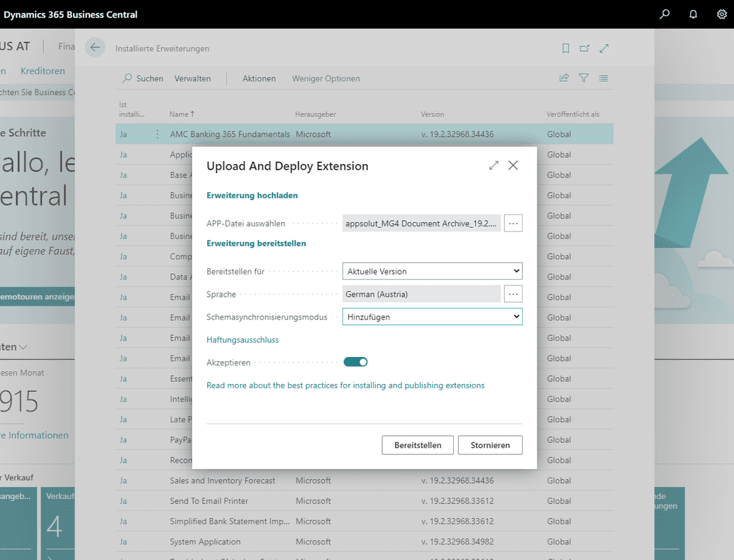 Erweiterung hochladen