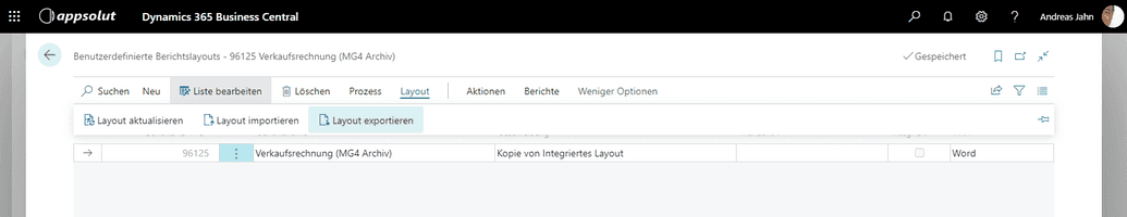 Export Berichtslayout
